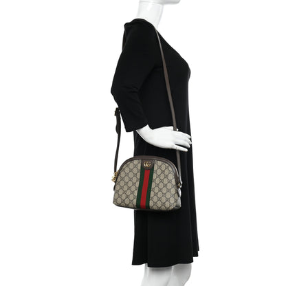 Gucci GG Supreme Monogram Textured Dollar Calfskin Web Small Ophidia Dome Shoulder Bag Beige Ebony New Acero 2 of 11
