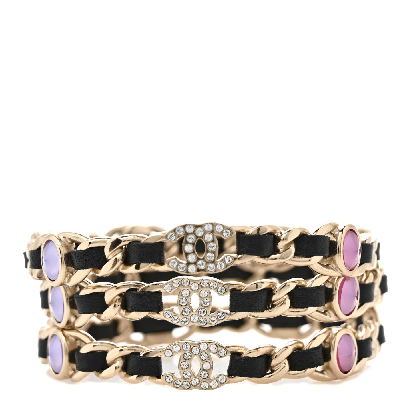 Lambskin Chain CC Bangle Bracelets Set of Multicolor