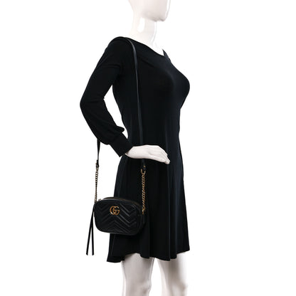 Gucci Calfskin Matelasse Mini GG Marmont Chain Shoulder Bag Black 2 of 10