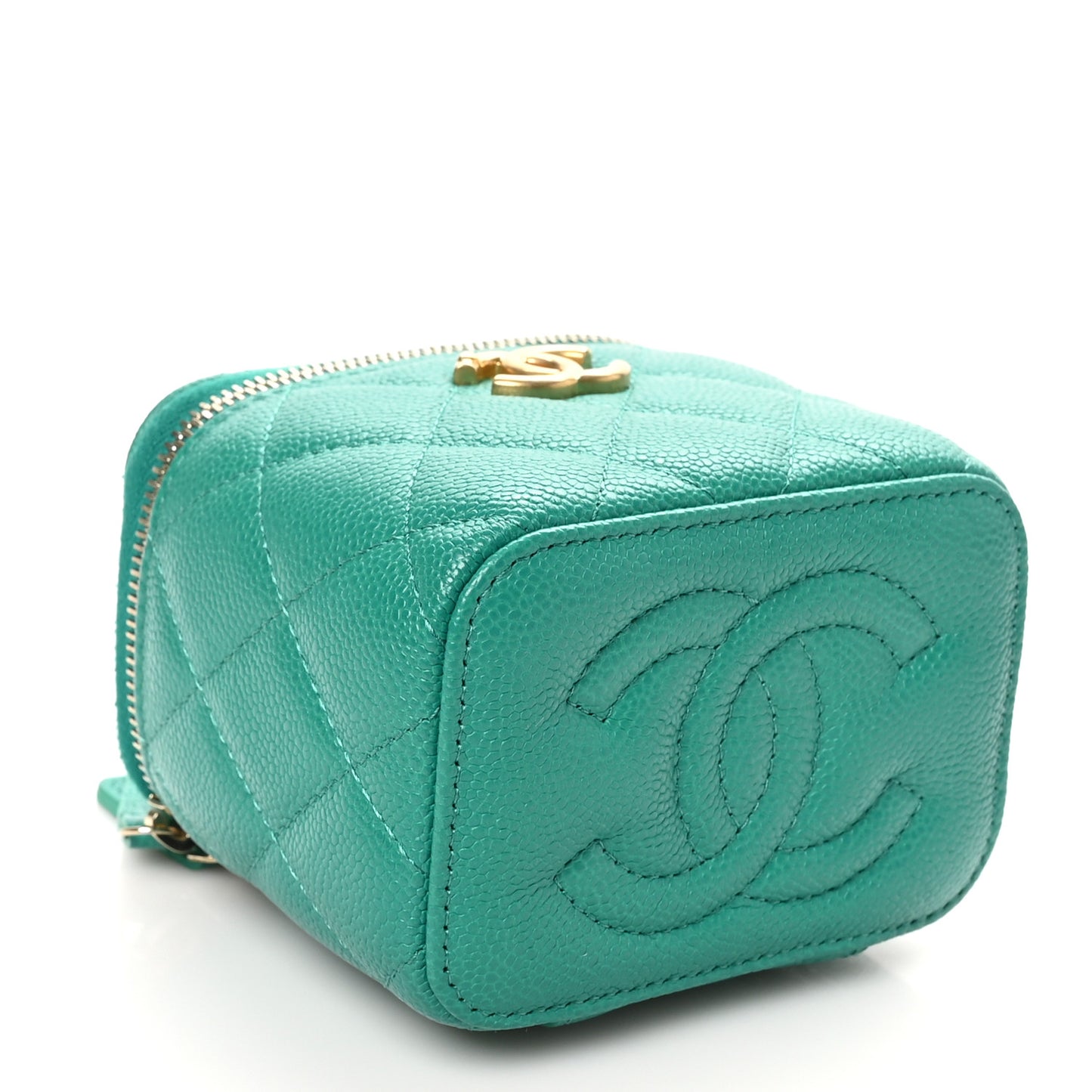 Caviar Quilted Sweetheart Mini Vanity Case Green