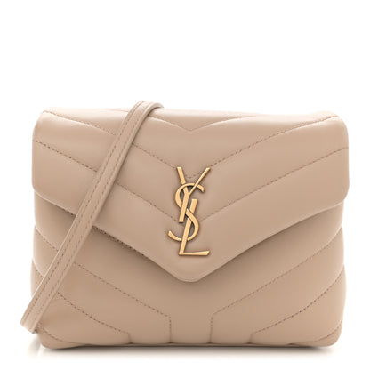 Saint Laurent Calfskin Y Quilted Monogram Toy Loulou Crossbody Bag Dark Beige 1 of 12
