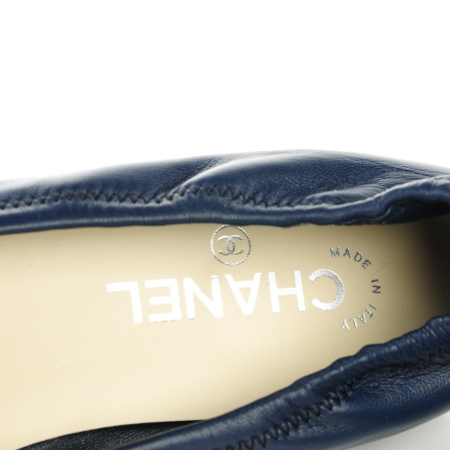Chanel Lambskin Cap Toe CC Ballerina Flats 40 Navy Black 8 of 9