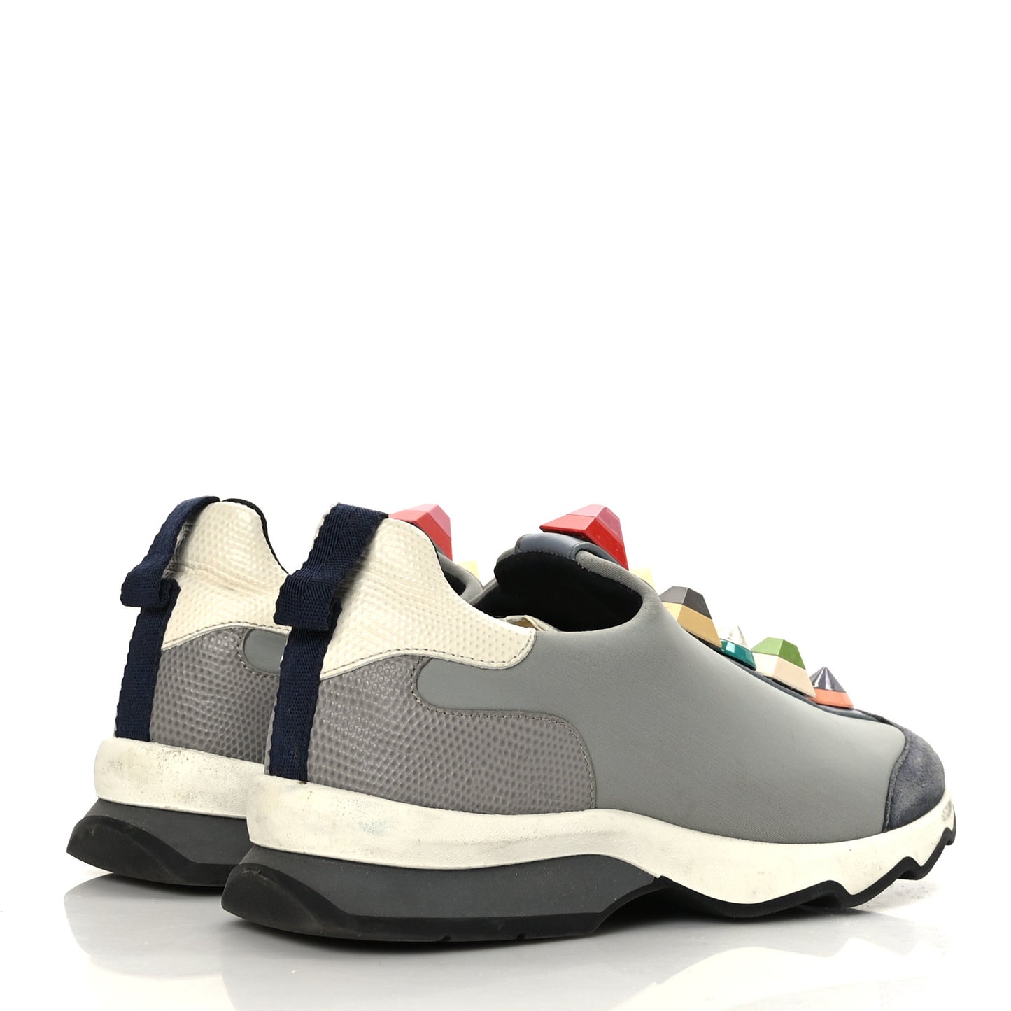 Neoprene Calfskin Rainbow Studded Sneakers 35.5 Gray