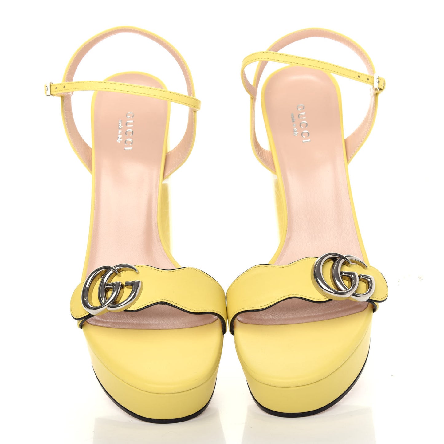 Calfskin GG Marmont Ankle Wrap 30/115mm Platform Sandals 36.5 Banana