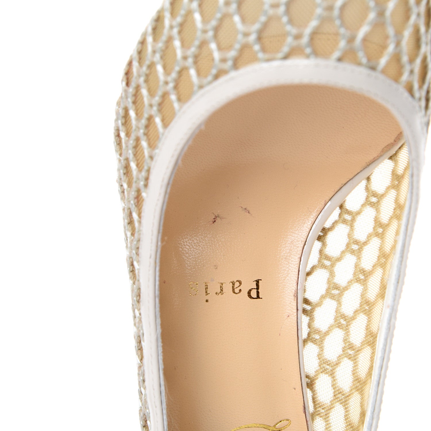Christian Louboutin Fishnet Patent Guni 55 Spiked Pumps 36.5 White 10 of 10
