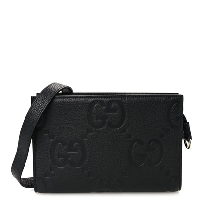 Gucci Piuma Calfskin Jumbo GG Embossed Medium Messenger Bag Black 1 of 10