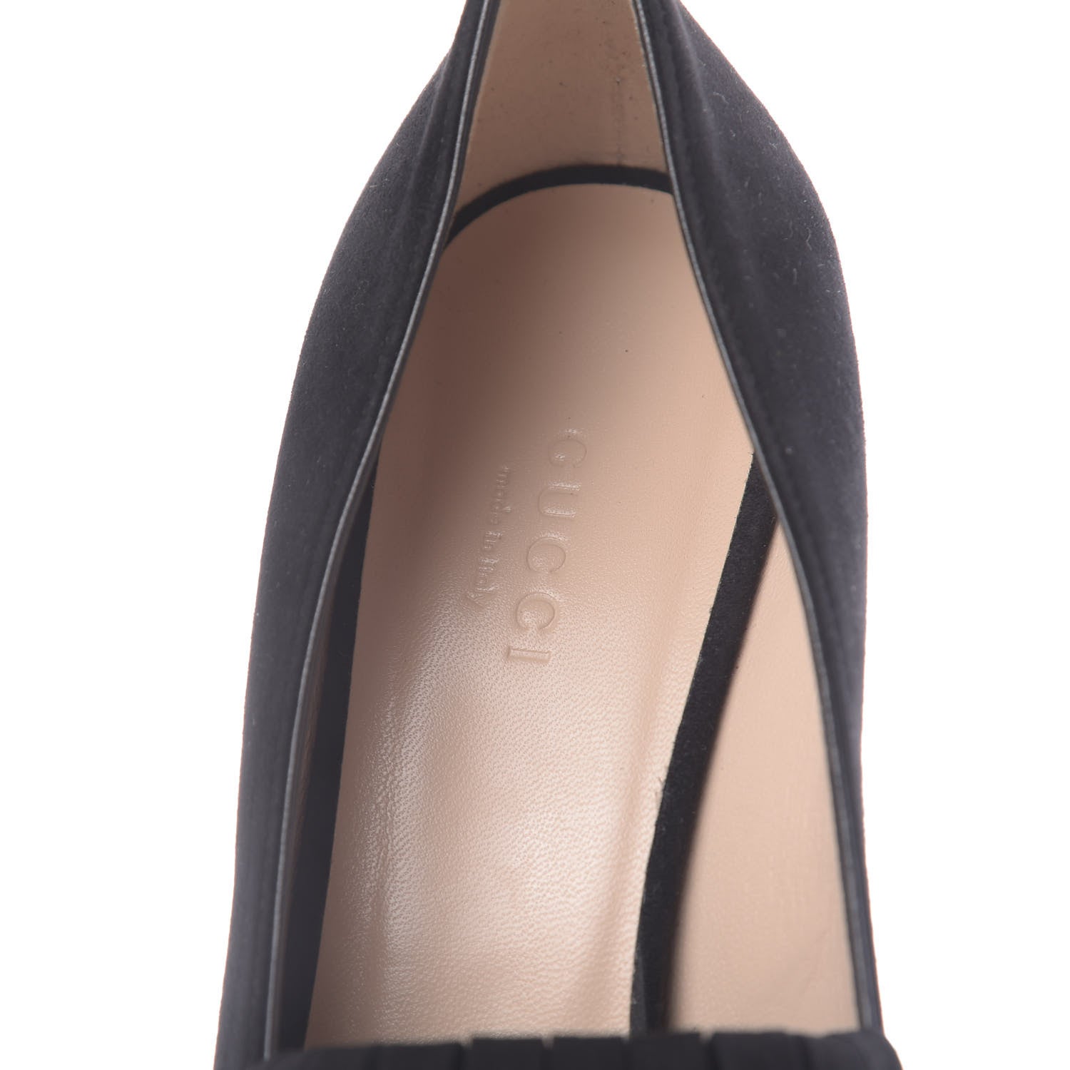 Gucci Kid Scamosciato GG Marmont Fringe 50mm Loafer Pumps 37 Black 6 of 8