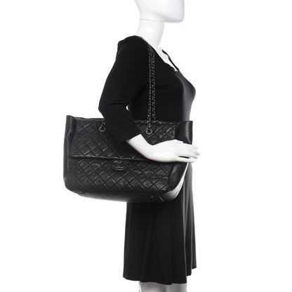 Chanel Crumpled Lambskin Quilted Large Tote Black 3 of 14