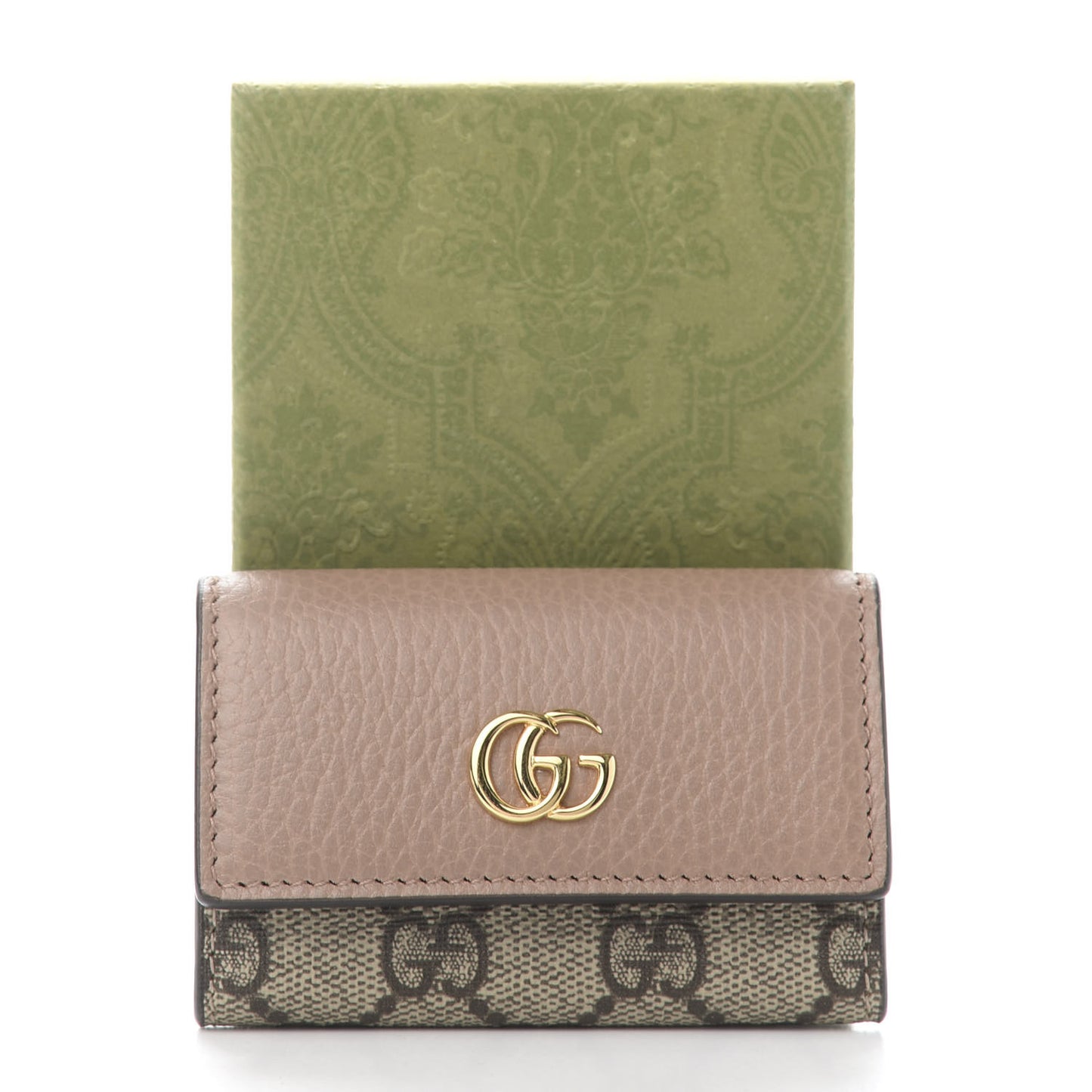 Dollar Calfskin GG Supreme Monogram GG Marmont 6 Key Holder Case Porcelain Rose Beige Ebony