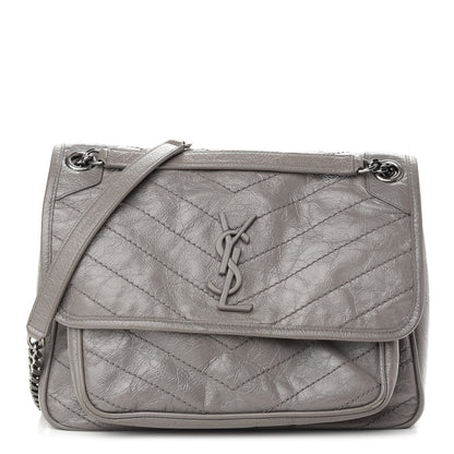 Saint Laurent Crinkled Calfskin Matelasse Monogram Medium Niki Chain Satchel Fog 1 of 10