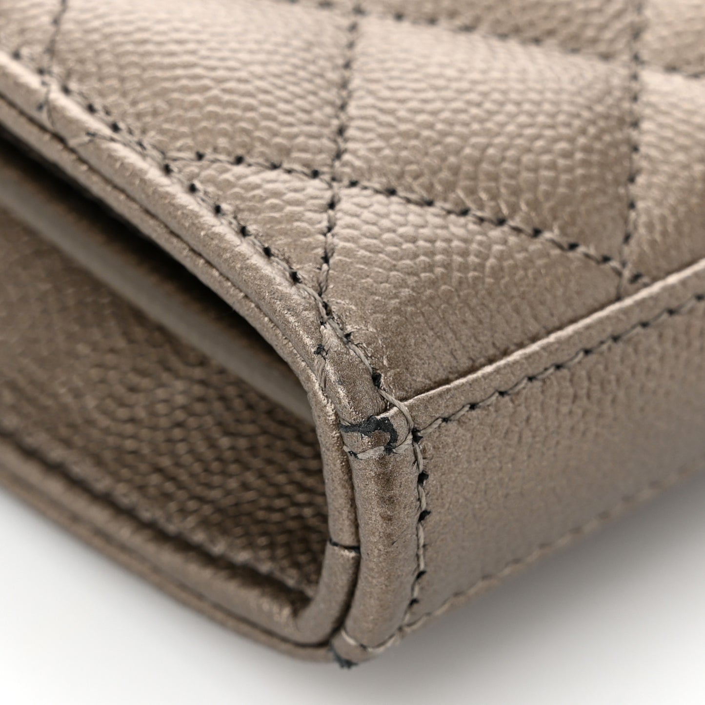 Metallic Grain De Poudre Mixed Matelasse Triquilt Monogram Chain Wallet Piombo