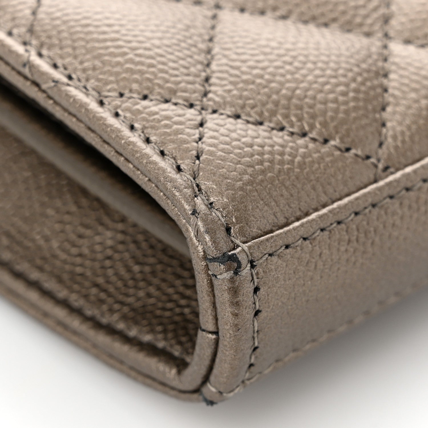 Saint Laurent Metallic Grain De Poudre Mixed Matelasse Triquilt Monogram Chain Wallet Piombo 11 of 12