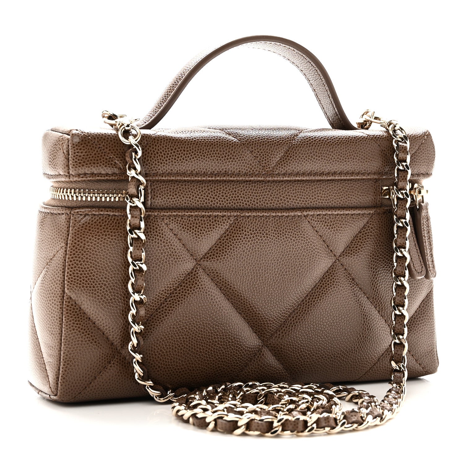 Chanel Caviar Quilted Top Handle Slim Vanity With Chain  Light Brown 3 of 11