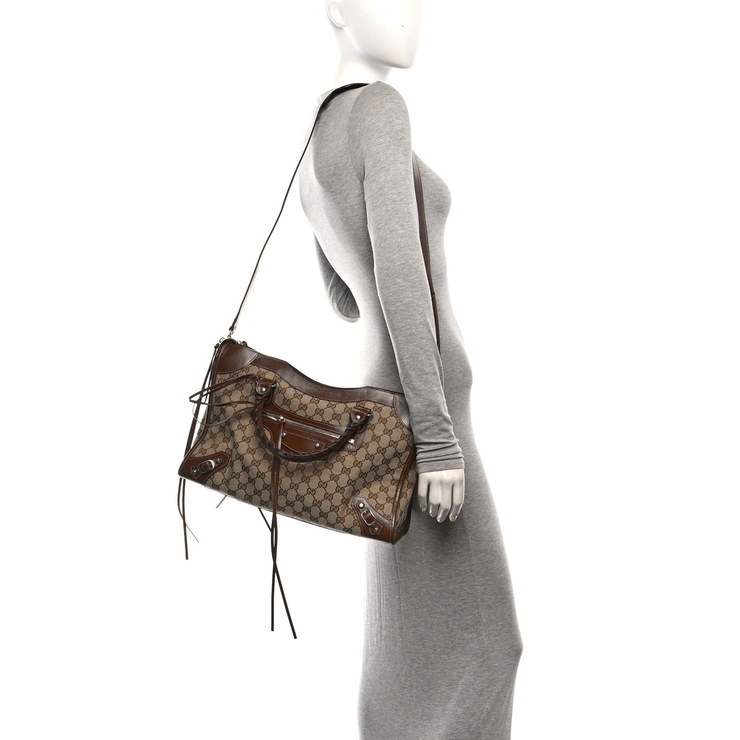 X GUCCI GG Monogram Azalea Calfskin Neo Classic Silver Hardware Medium City Beige Ebony Brown Sugar