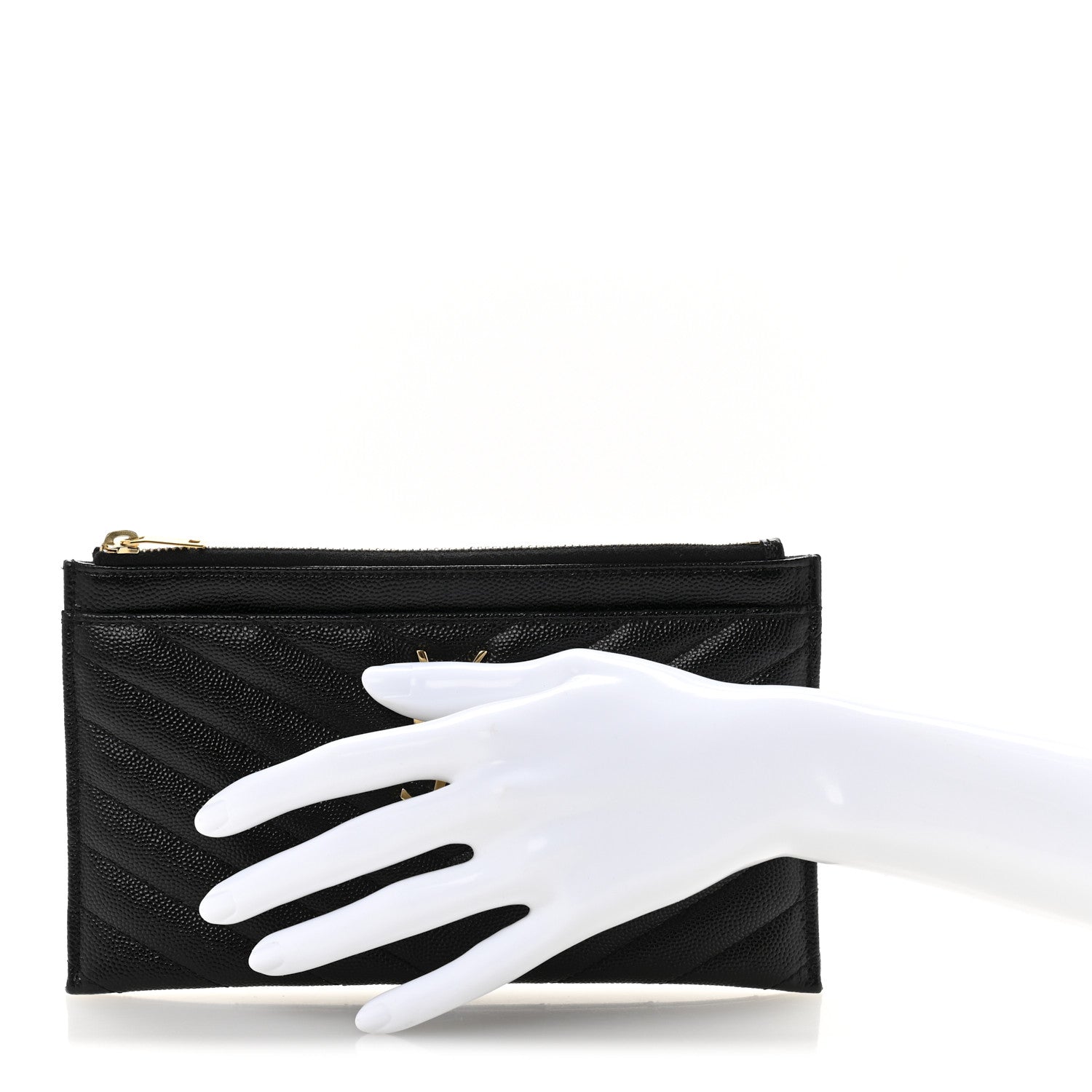 Saint Laurent Grain De Poudre Chevron Monogram Bill Pouch Black 2 of 9