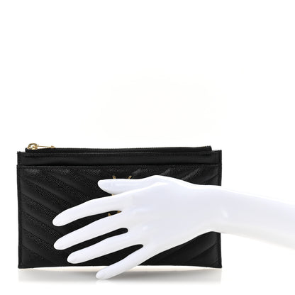 Saint Laurent Grain De Poudre Chevron Monogram Bill Pouch Black 2 of 9