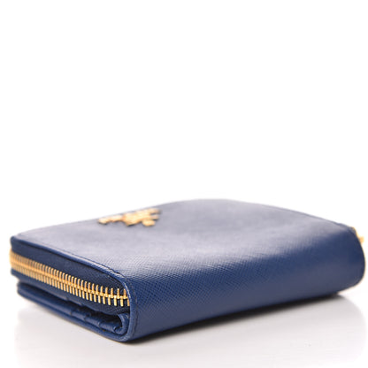 Prada Saffiano Metal Compact Zip Around Wallet Bluette 4 of 10