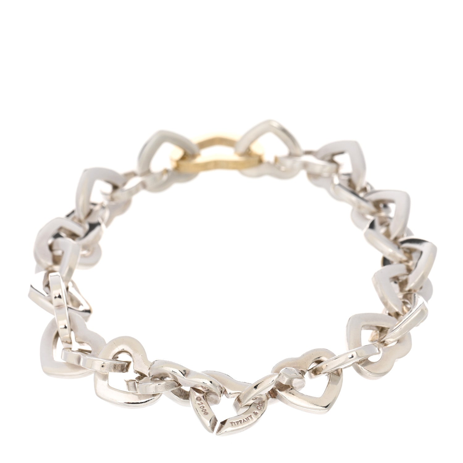 Tiffany Sterling Silver 18K Yellow Gold Heart Links Bracelet 2 of 3