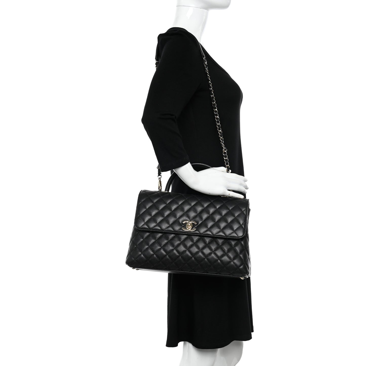 Caviar Quilted Medium Coco Handle Flap Black