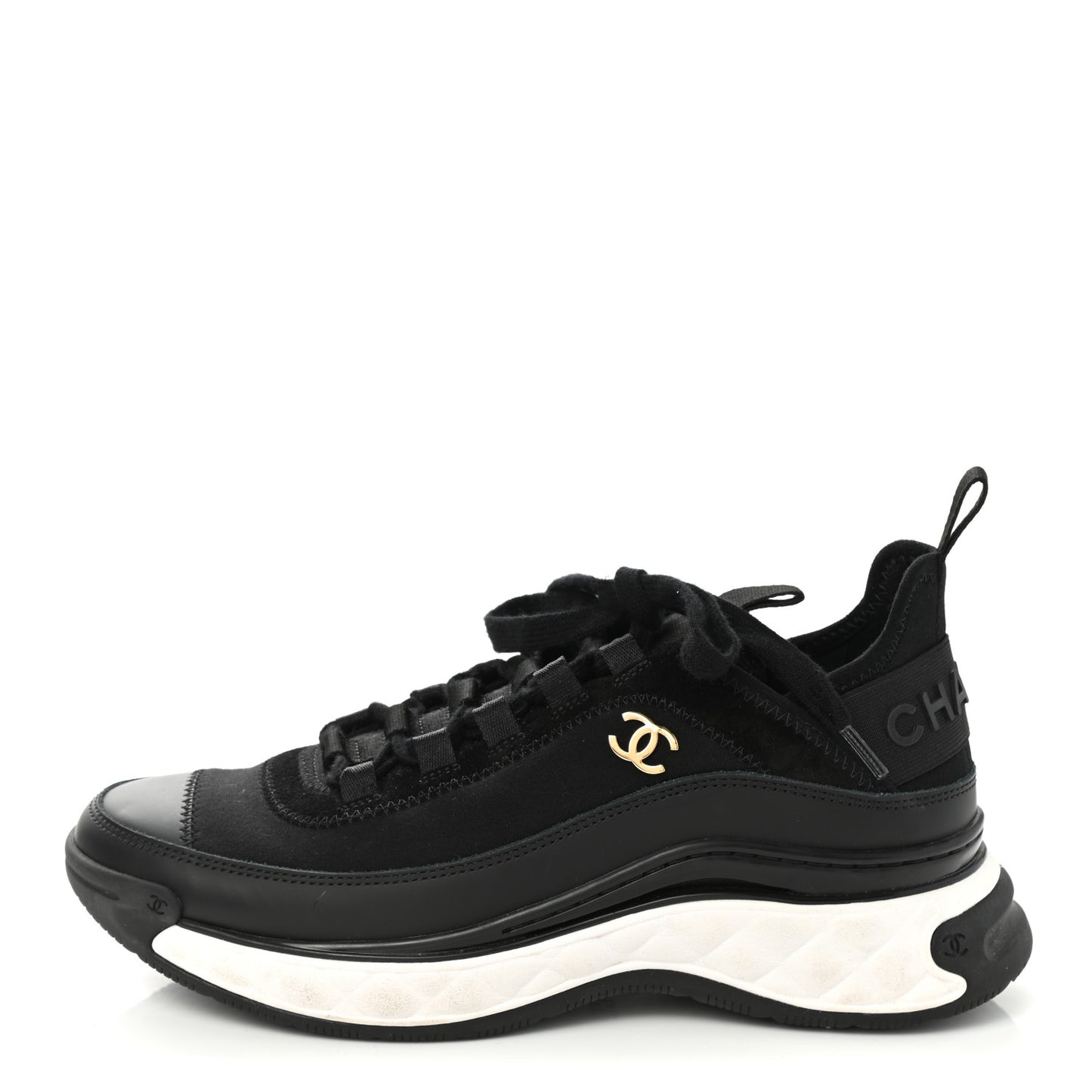 Velvet Calfskin Mixed Fibers CC Sneakers 37 Black