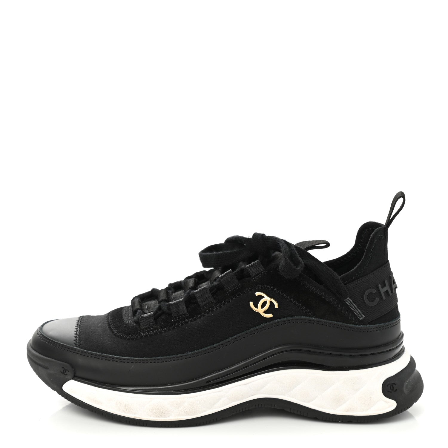Chanel Velvet Calfskin Mixed Fibers CC Sneakers 37 Black 1 of 8