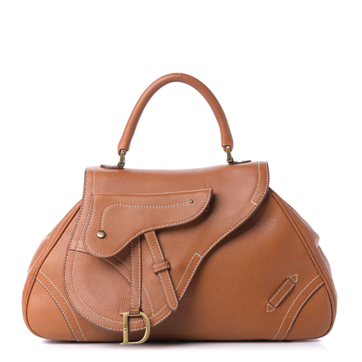 Calfskin Saddle Top Handle Satchel Tan