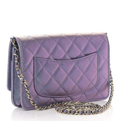 Chanel Iridescent Caviar Quilted Wallet On Chain WOC Dark Blue 3 of 12