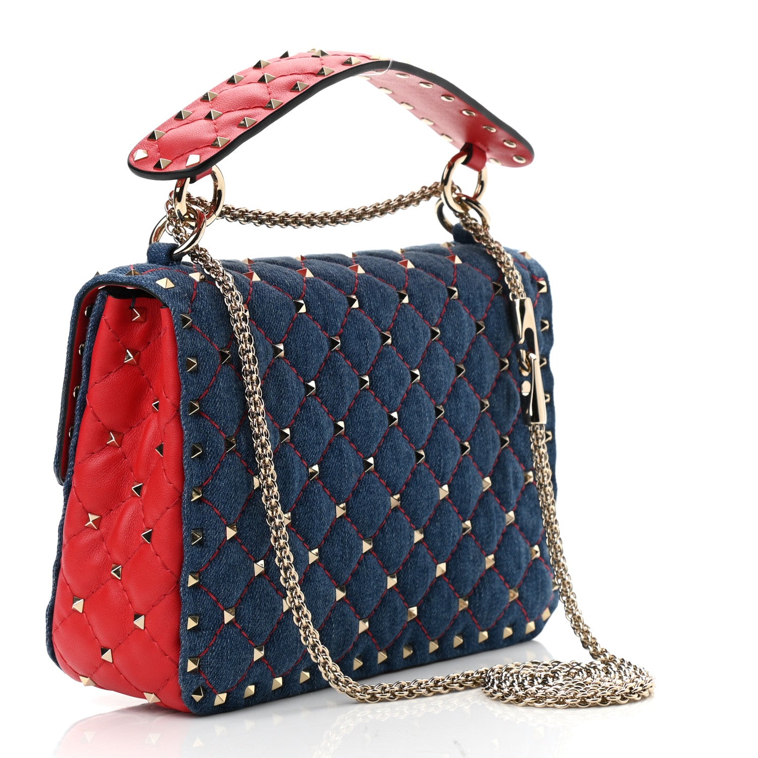 Valentino Garavani Denim Nappa Medium Rockstud Spike Shoulder Bag Denim Rouge 3 of 9