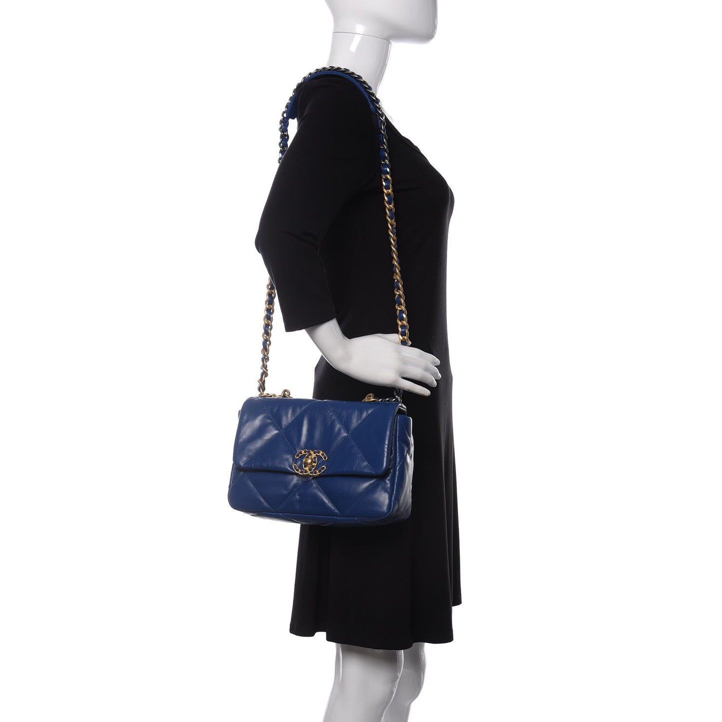 Goatskin Quilted Medium Chanel 19 Flap Dark Blue