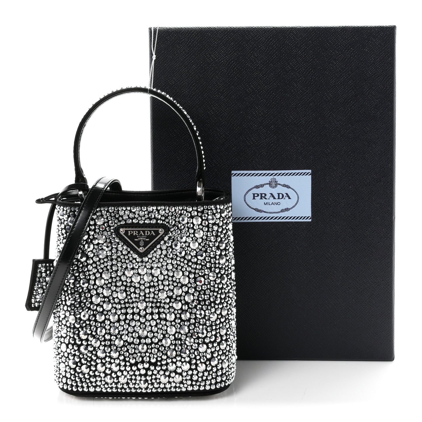 Satin Crystal Small Panier Bucket Bag Metal