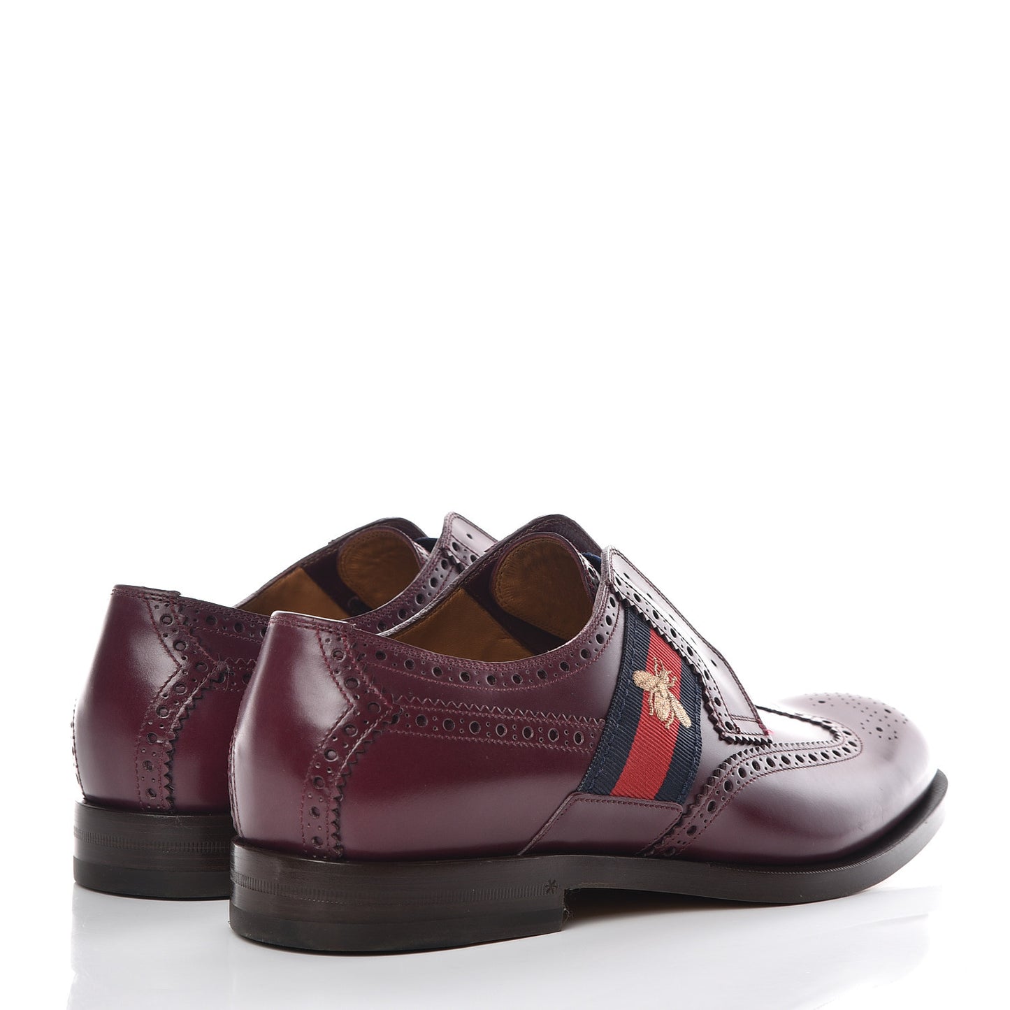 Calfskin Web Bee Embroidered Mens Slip-On Brogue Wingtip Derby Shoes 10 Bordeaux