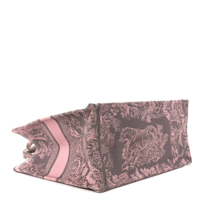 Christian Dior Canvas Embroidered Medium Dioriviera Toile De Jouy Book Tote Pink Grey 4 of 10