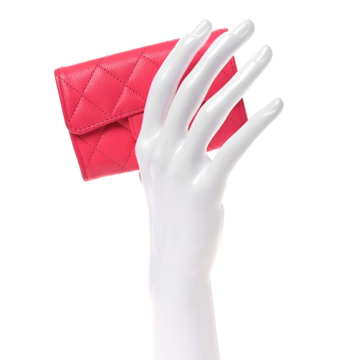 Caviar Quilted Flap Card Holder Wallet Fuchsia