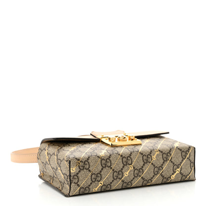 Gucci GG Supreme Monogram Calfskin Horsebit Print Mini Padlock Top Handle Shoulder Bag Beige Ebony Light Pink 4 of 12