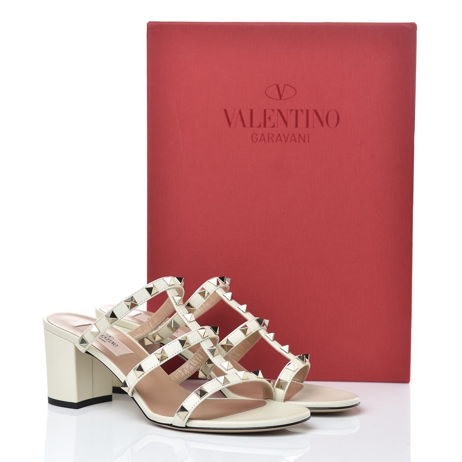 Valentino Garavani Calfskin Rockstud 60mm Caged Slide Sandals 38 Light Ivory 8 of 8