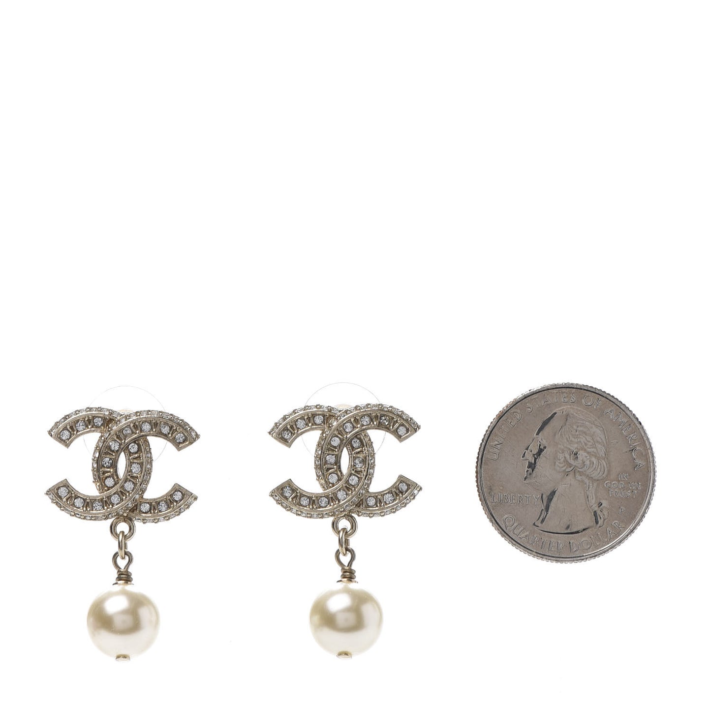 Crystal Pearl CC Drop Earrings Gold
