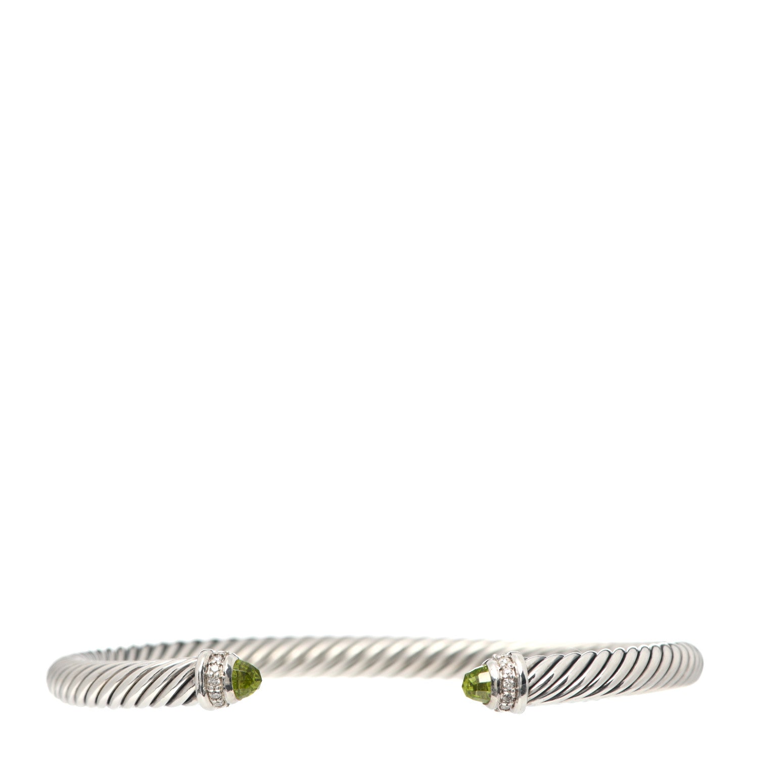 David Yurman Sterling Silver Diamond Peridot 5mm Cable Classics Bracelet 1 of 4