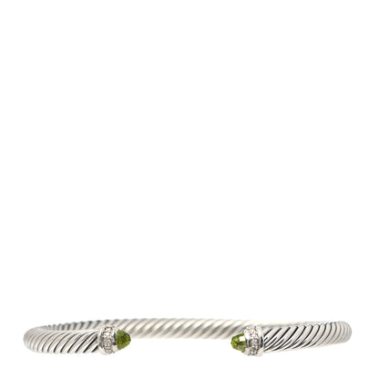David Yurman Sterling Silver Diamond Peridot 5mm Cable Classics Bracelet 1 of 4