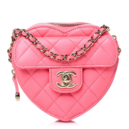 Chanel Lambskin Quilted CC In Love Heart Clutch With Chain Pink 1 of 9