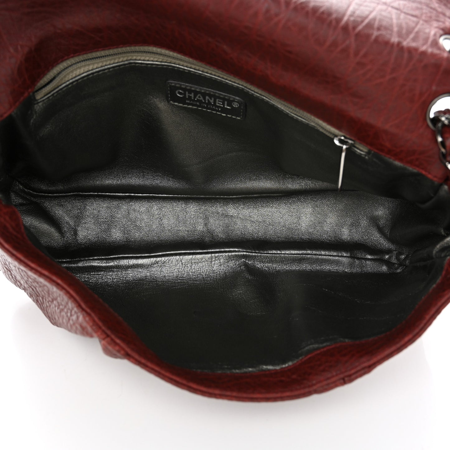Distressed Lambskin Lady Braid Flap Burgundy