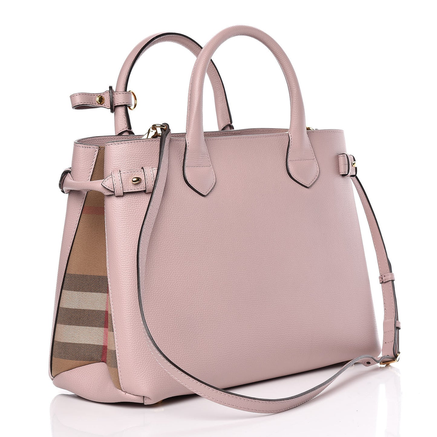 Grainy Calfskin House Check Medium Banner Tote Pale Orchid