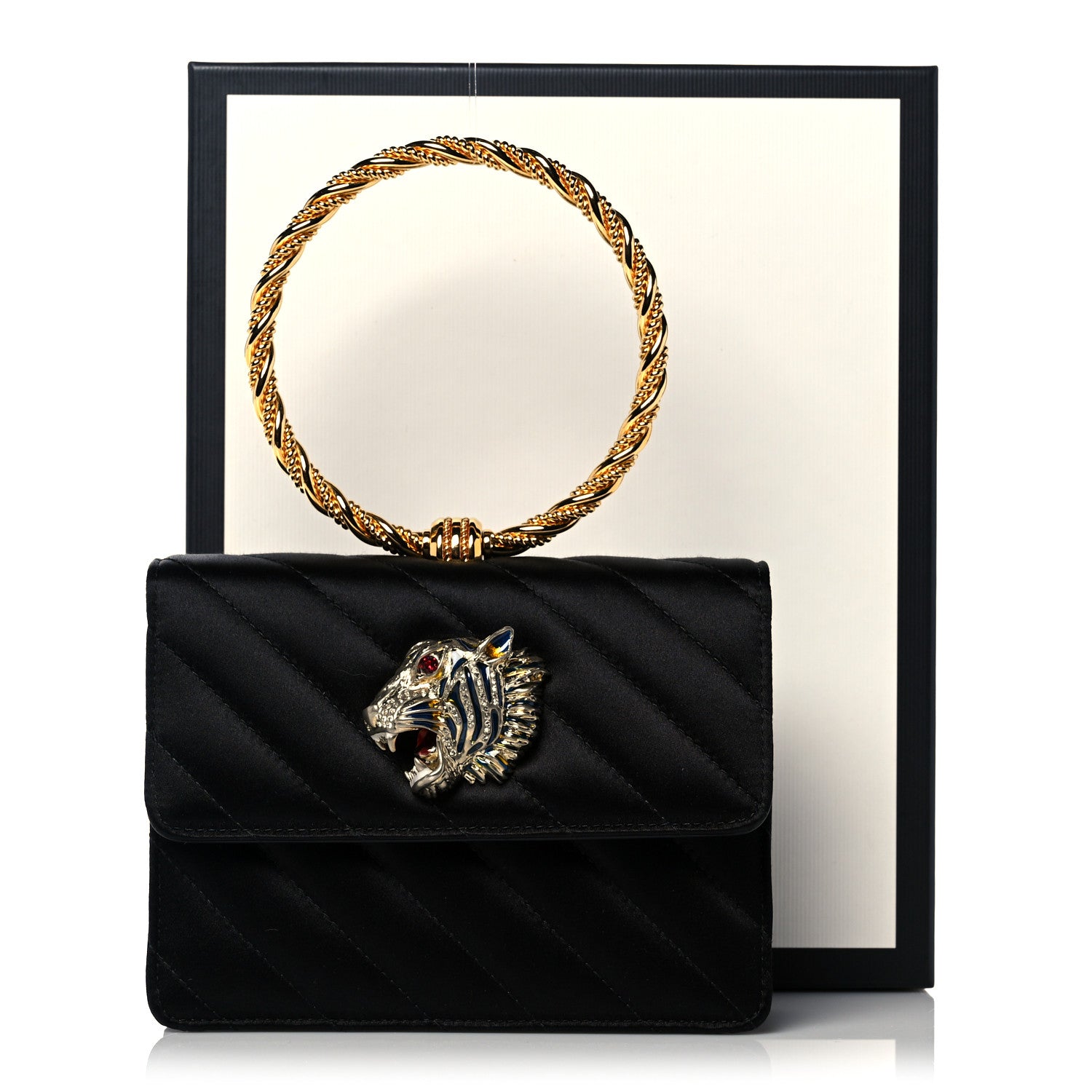 Gucci Satin Quilted Rajah Broadway Ring Top Handle Bag Black 12 of 12