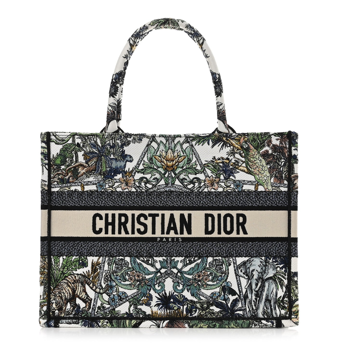 Canvas Embroidered Medium Etoile de Voyage Book Tote White Multicolor