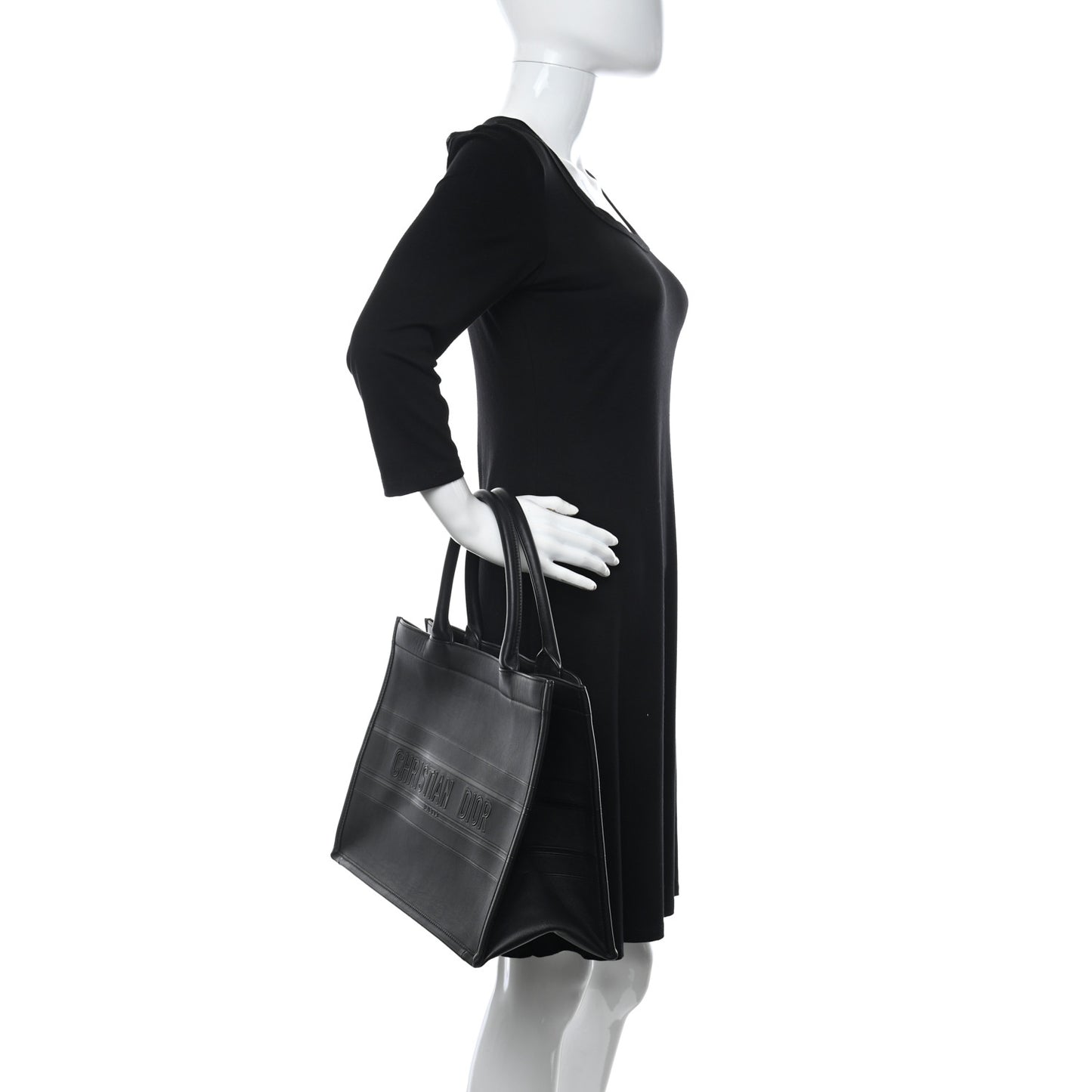 Calfskin Embossed Medium Book Tote Black