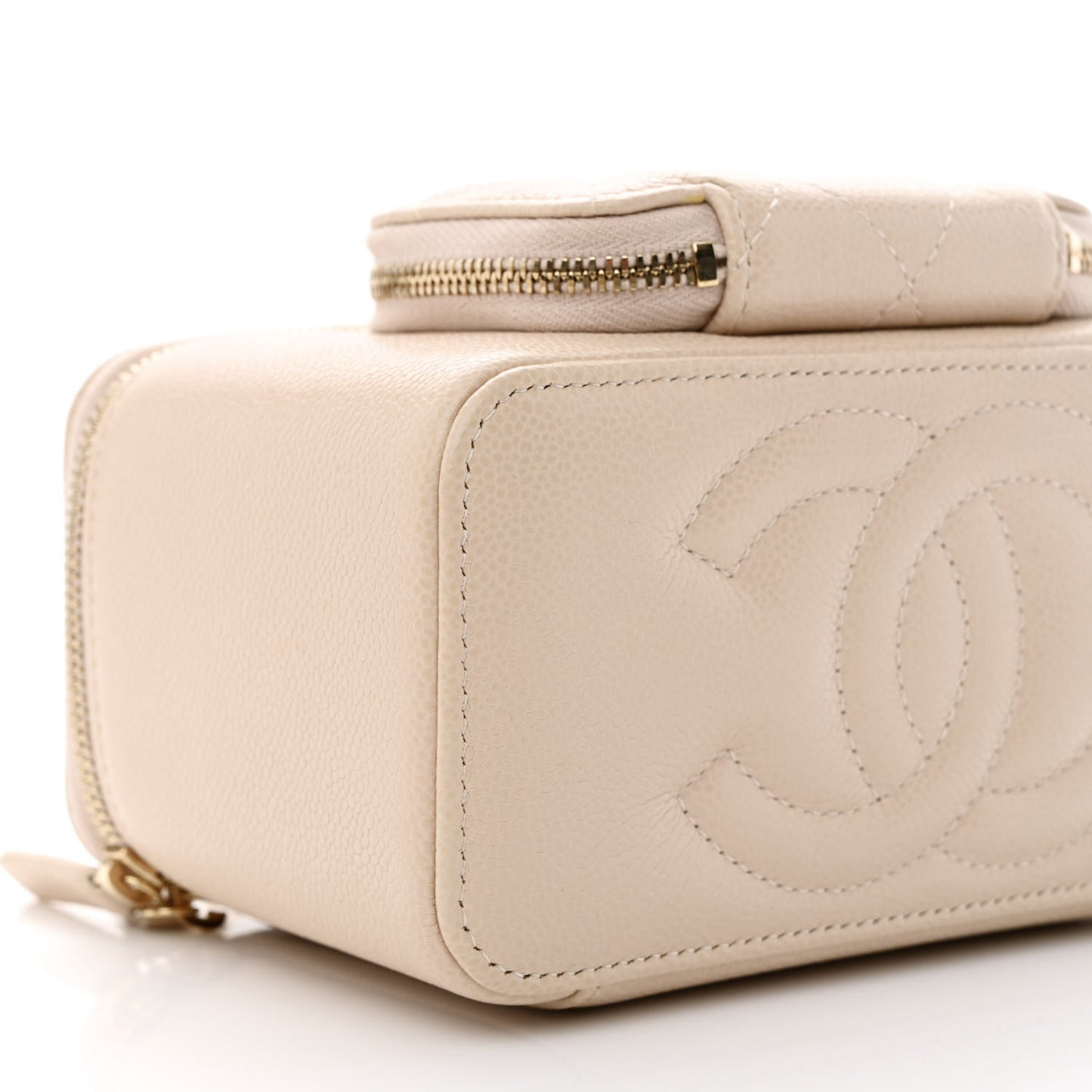 Caviar Quilted Top Handle Pocket Vanity Case Beige