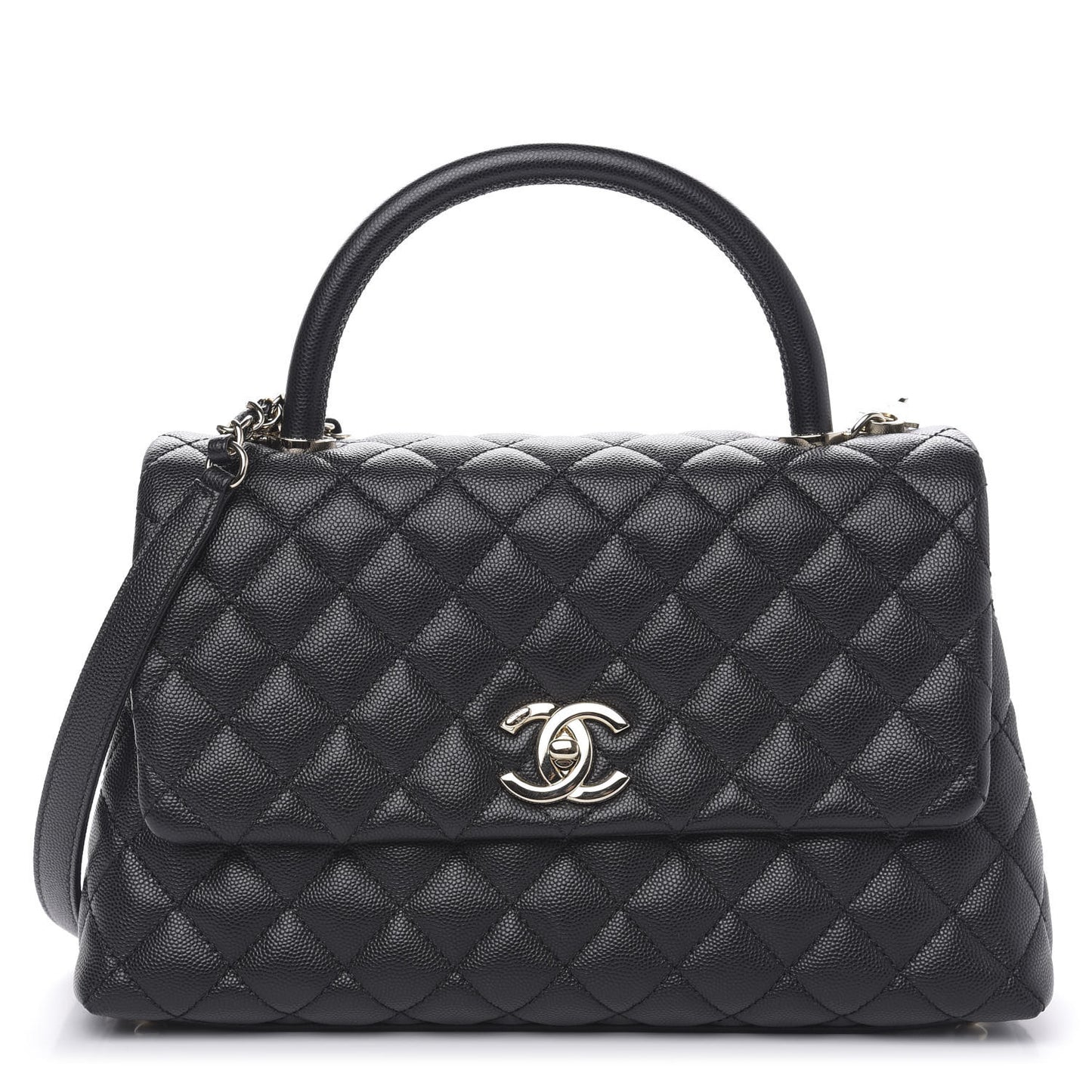 Caviar Quilted Small Coco Handle Flap Black