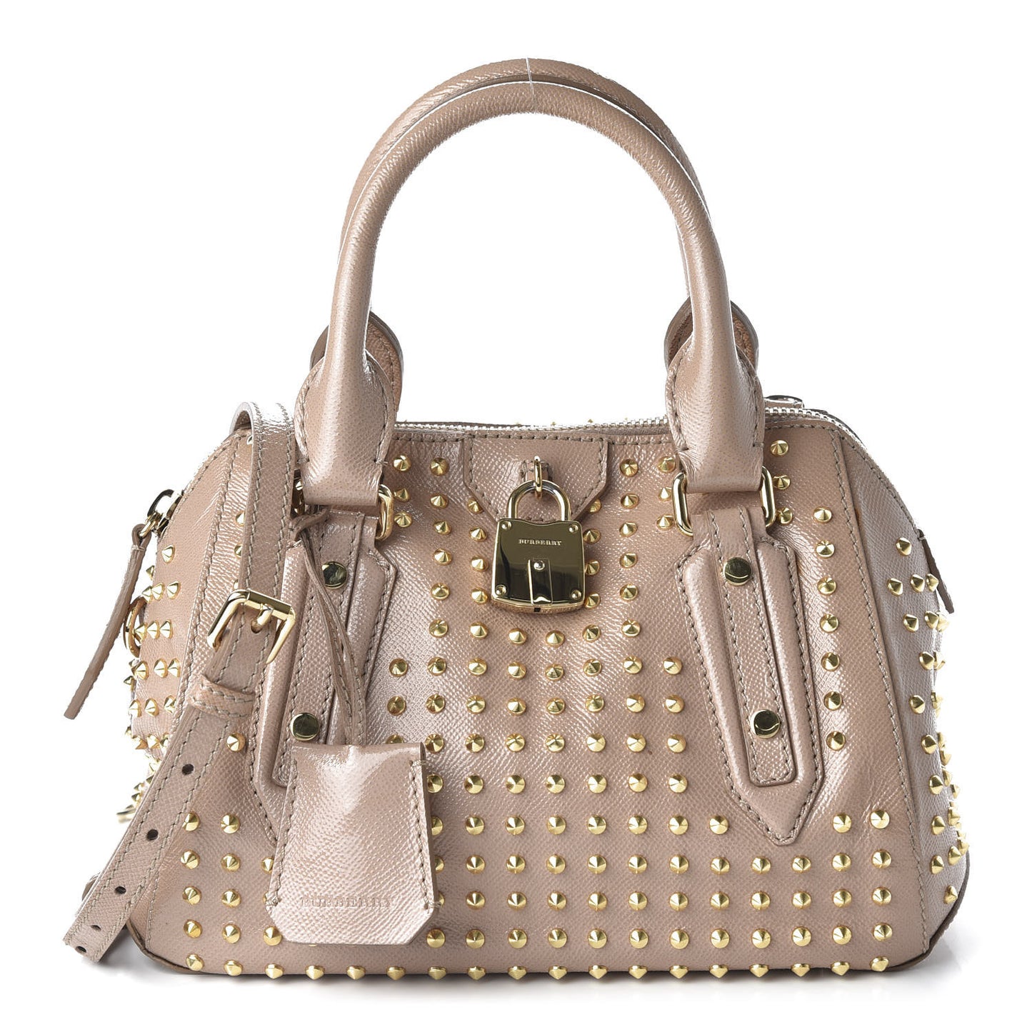 Patent Calfskin Studded Small Blaze Bowler Bag Oyster Pink
