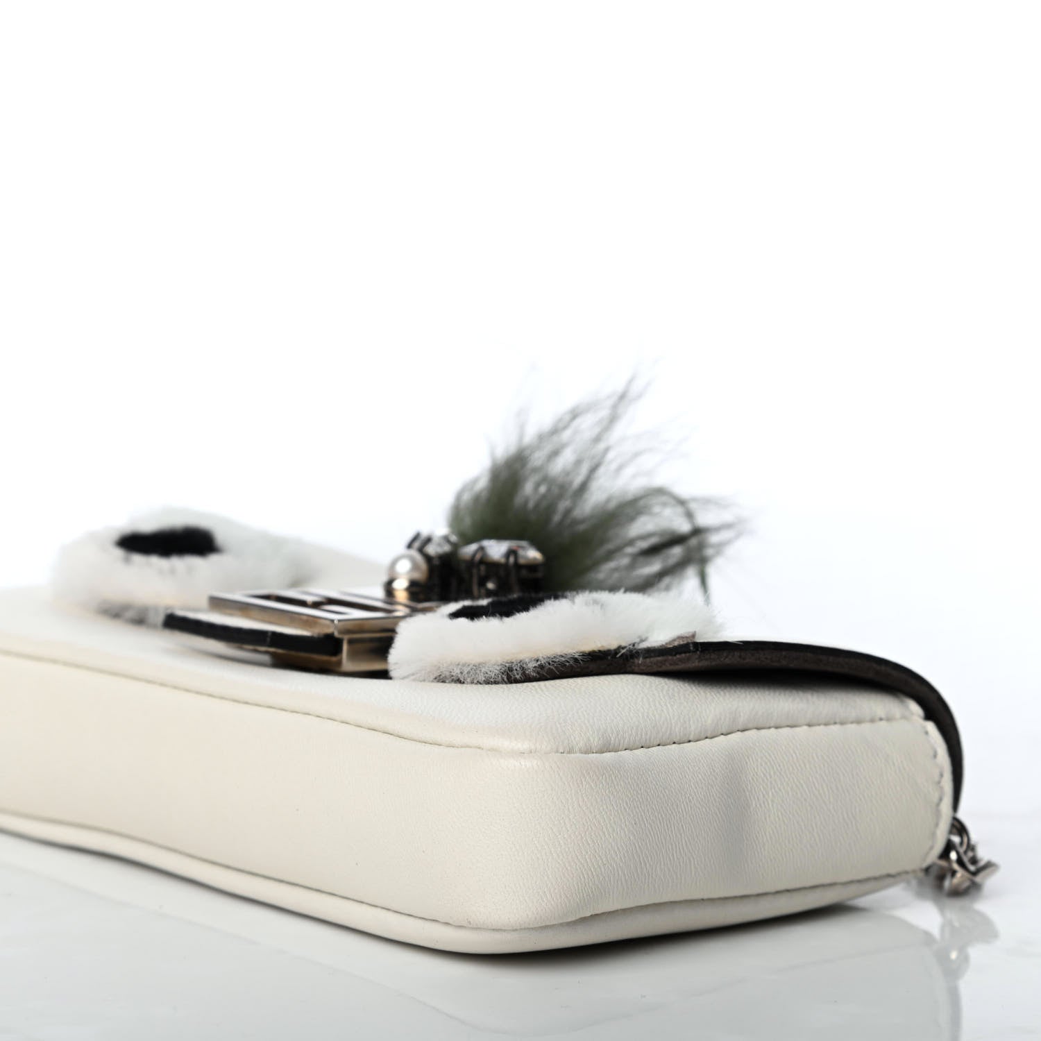 Fendi Calfskin Fox Mink Fur Monster Micro Baguette White 7 of 9