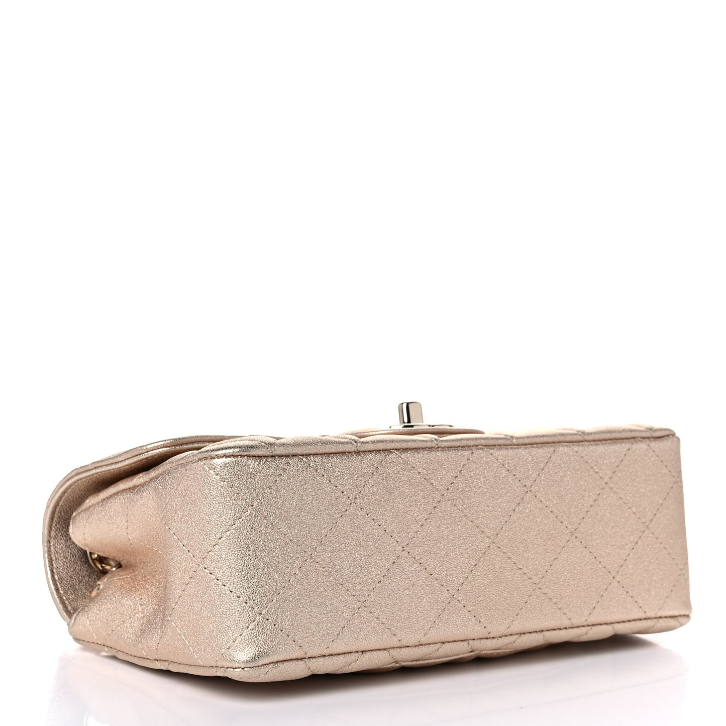 Metallic Lambskin Quilted Mini Rectangular Flap Gold