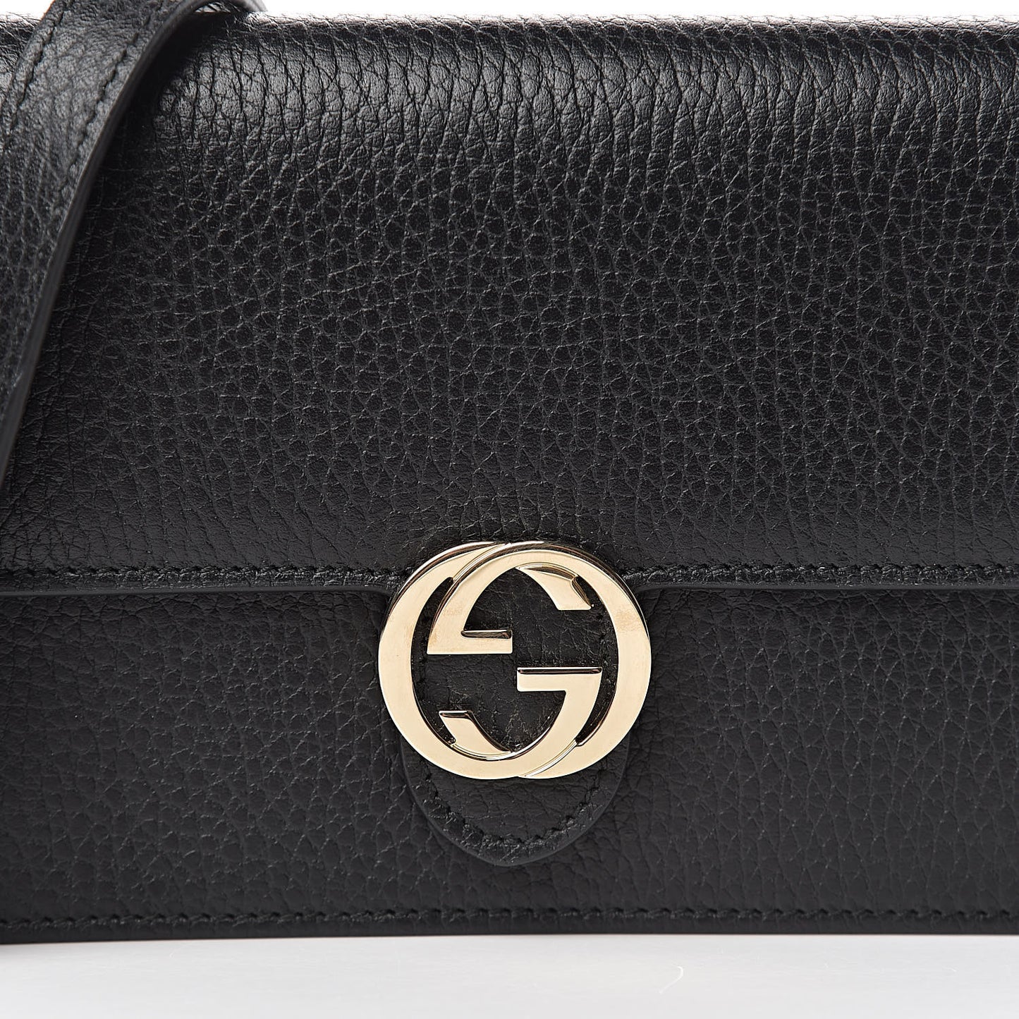 Dollar Calfskin Interlocking G Chain Wallet Black